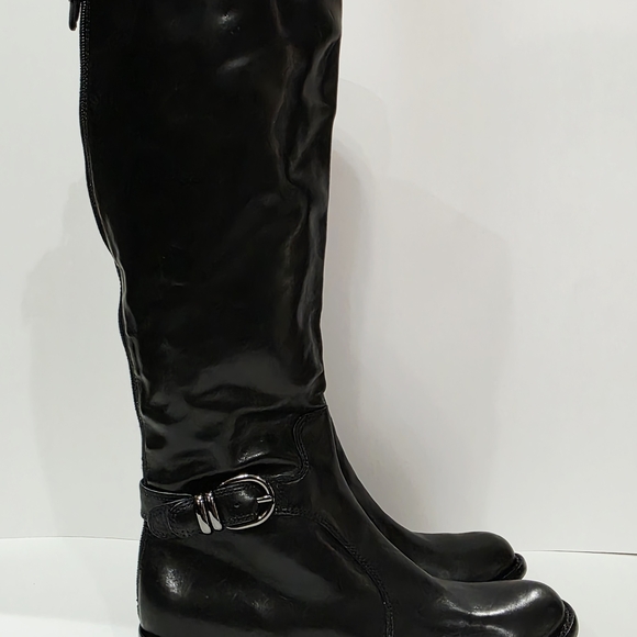Via Spiga BLACK LEATHER Boot Charcoal Harness Knee High Zipper Riding 7.5 M New - Picture 2 of 15